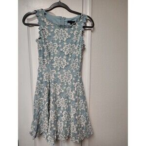 Jade Kristopher Blue White Floral Lace Sleeveless Fit Flare Mini Dress Size 1